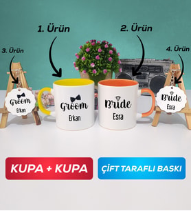 İkili Sarı Turuncu Damat Kupa Bardak Anahtarlık