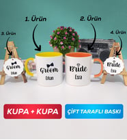 İkili Sarı Turuncu Damat Kupa Bardak Anahtarlık