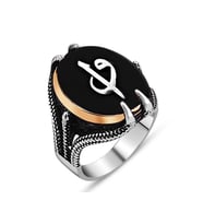 925 Ayar Gümüş Pençeli Elif Vav Model Oniks Taşlı Yüzük
