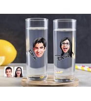 BK Gift Kişiye Özel Renkli Baskılı Erkek ve Kadın Yüz Karikatürlü İkili Vodka Bardağı-2 (Beyaz)