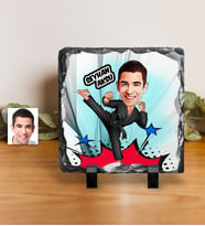 BK Gift Kişiye Özel Bay Karateci Karikatürlü Dekoratif Doğal Taş
