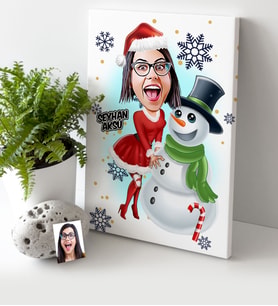 BK Gift Kişiye Özel Yılbaşı Temalı Bayan Karikatürlü Kanvas Tablo (30x50cm.) - 3