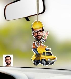 BK Gift Kişiye Özel Bay Yol Mühendisi Karikatürlü Ahşap Araba Dikiz Ayna Süsü (Çok Renkli)