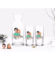 BK Gift Kişiye Özel Renkli Baskılı Sevgililer Karikatürlü İkili Rakı Bardağı ve Karaf Hediye Seti-55 (Model 1)
