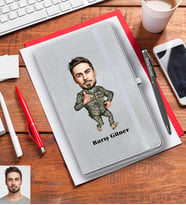 Kişiye Özel Asker Karikatürlü Gri Defter Kalem Hediye Seti Bay-4