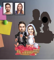 Kişiye Özel Gelin Damat Karikatürlü Ahşap Magnet Mod-4