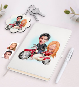 BK Gift Kişiye Özel Sevgili Karikatürlü Beyaz Defter Kalem ve Anahtarlık Hediye Seti-12 (Model 1)