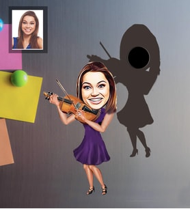 Kişiye Özel Kemancı Karikatürlü Ahşap Magnet Bayan-1