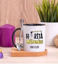 Harita Mühendisi Ahşap Altlıklı Siyah Kupa Bardak