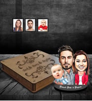Kişiye Özel Aile Karikatürlü Ahşap Biblo Kutulu Mod-1