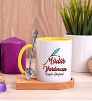 Müdür Yardımcısı Ahşap Altlıklı Sarı Kupa Bardak