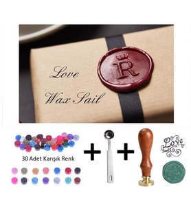 Retro Mektup Mühürü Damga Love + 30 Adet Mühür Mumu + Eritme Kaşığı