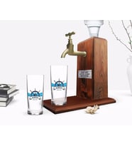 BK Gift Kişiye Özel Renkli Baskılı Kaptan Tasarımlı İkili Rakı Bardağı ve Ahşap Rakı Standı Hediye Seti-9 (Model 1)