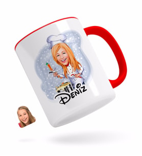 BK Gift Kişiye Özel Kadın Chef Karikatürlü Kırmızı Kupa Bardak-1