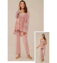 Feyza 4117 PEMBE Hamile Lohusa 3 Lü Pijama Sabahlık Tk