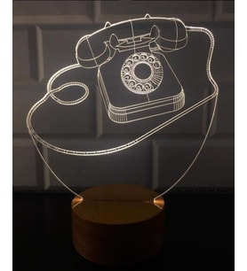 Retro Telefon Figürlü Dekoratif Hediye Led Masa Lambası 7 Işık Rengi Ahşap Taban