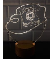 Retro Telefon Figürlü Dekoratif Hediye Led Masa Lambası 7 Işık Rengi Ahşap Taban