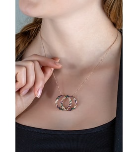 Gümüş Rengarenk Zirkon Taşlı Aşk Halkaları Tasarım Kolye