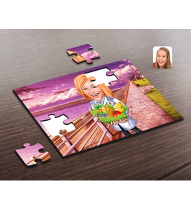 BK Gift Kişiye Özel Kadın Diyetisyen Karikatürlü Ahşap Puzzle-1