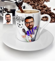 BK Gift Kişiye Özel Bay Futbolcu Sarı Lacivert Karikatür Türk Kahvesi Fincanı  1
