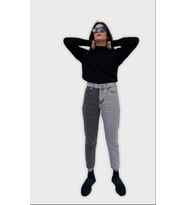 Kadın Kontrast Mom Jean Kot Pantolon Gri