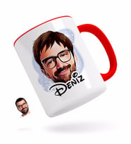 BK Gift Kişiye Özel Erkek Yüz Karikatürlü Kırmızı Kupa Bardak-1