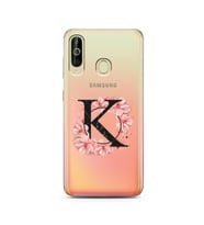 Pembe Çiçekli Harf Tasarım Süper Şeffaf Silikon Telefon Kılıfı Samsung A60 K-Har