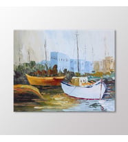 Arty Tablo Sahilde Yelkenliler Tablo (Karışık)