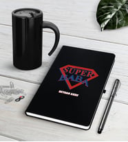 BK Gift Kişiye Özel Süper Baba Siyah Defter Kalem Termos Mug Seti-3 (Model 1)