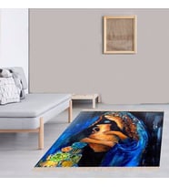 Vazolu Kız Desen Dijital Baskı Yıkanabilir Modern Salon Halı ve Yolluk (Mavi)