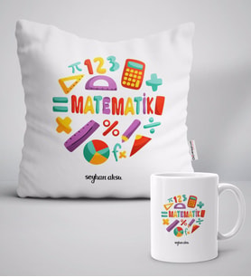 BK Gift Kişiye Özel Matematik Öğretmeni Beyaz Yastık Kupa Seti-13 (Model 1)