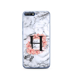 Mermer Çiçekli Harf Tasarım Süper Şeffaf Silikon Telefon Kılıfı Huawei Y6 2018 H