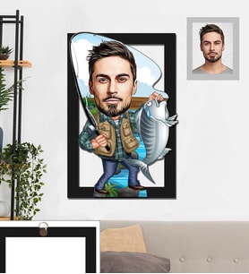 Kişiye Özel Balıkçı Karikatürlü 3D Ahşap Tablo 30x47 Bay-2