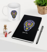BK Gift Kişiye Özel Polis Temalı Siyah Defter Kalem Kupa Seti - 2 (Model 1)