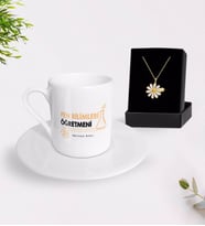 BK Gift Kişiye Özel Fen Bilimleri Öğretmeni Türk Kahvesi Fincanı ve İsimli Papatya Kolye Hediye Seti-4 (Model 1)