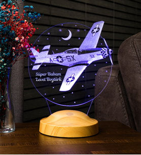 Babaya Hediye Babalar Günü Hediyesi Uçak Gecelambası Kişiye Özel 3D Led Lamba, Mustang P 51 Kuzey Amerika