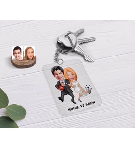 BK Gift Kişiye Özel Sevgililer Karikatürlü Şeffaf Pleksi Anahtarlık-15 (Beyaz)