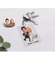 BK Gift Kişiye Özel Sevgililer Karikatürlü Şeffaf Pleksi Anahtarlık-15 (Beyaz)