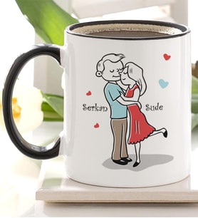 BK Gift Kişiye Özel Sevgililer Günü Temalı Siyah Kupa Bardak  12