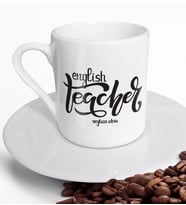 BK Gift Kişiye Özel İngilizce Öğretmeni Türk Kahvesi Fincanı-15 (Beyaz)