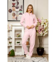 Kışlık Uzun Kollu Welsoft Peluş Polar Kadın Tulum Pijama Takımı (Pembe)