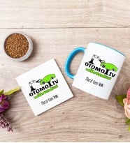 Otomotiv Mühendisi Mavi Kupa Bardak Ve Bardak Altlığı Seti