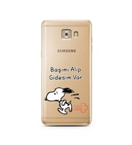 Snoopy Tasarımlı Süper Şeffaf Silikon Telefon Kılıfı Samsung C7 Pro 