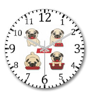 Mae De Pug Köpek Duvar Saati Bombeli Gercek Cam