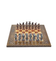 Gifthome Metal Satranç Takımı/Seti;Battal,İspanyol,Antik ve Sedefli,Gül Düz Masif Satranç Tahtası (Çok Renkli)