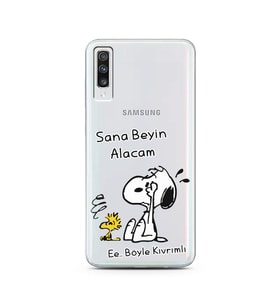 Snoopy Tasarımlı Süper Şeffaf Silikon Telefon Kılıfı Samsung A70