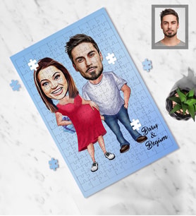 Kişiye Özel Sevgili Karikatürlü A4 99 Parça Puzzle Model 14