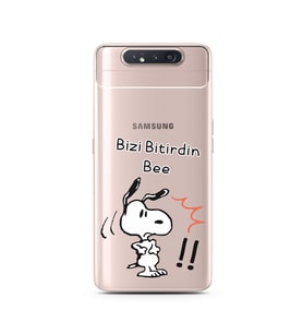 Snoopy Tasarımlı Süper Şeffaf Silikon Telefon Kılıfı Samsung A80