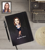 Kişiye Özel Öğretmen KarikatürlüSiyah Defter Kalem Hediye Seti  Bayan-5