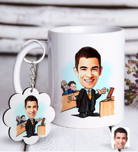 BK Gift Kişiye Özel Erkek Avukat Karikatürlü Beyaz Kupa ve Anahtarlık Hediye Seti-3 (Model 1)